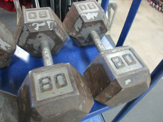 Used 80 Lb Cast Iron Dumbbell - Pair