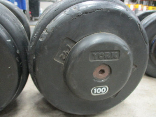 Used York 100 LB Rubber Dumbbell - PAIR
