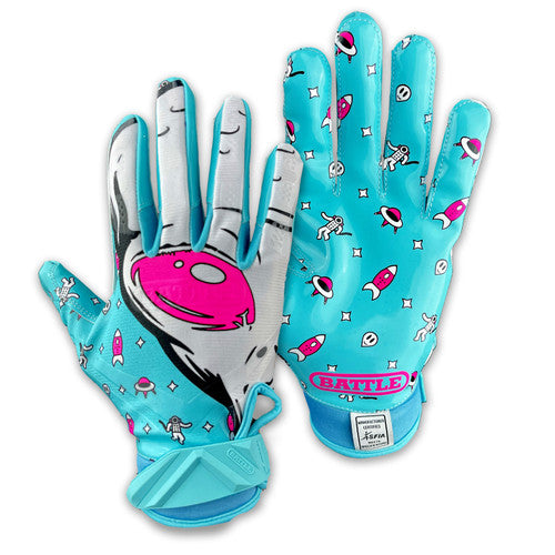 New Battle Cloaked "Alien" Blue & White Football Receiver Gloves - Youth Medium