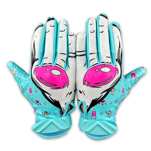 New Battle Cloaked "Alien" Blue & White Football Receiver Gloves - Youth Medium