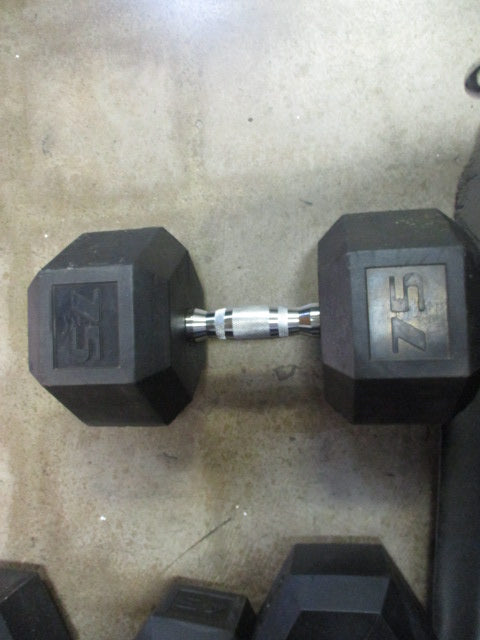 Used 75 LB Rubber Hex Dumbbell