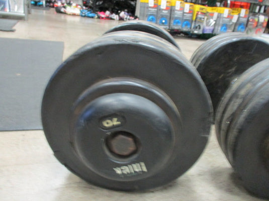 Used Intek 70 LB Rubber Dumbbell - PAIR