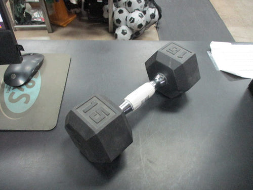 Used 15 LB Rubber Hex Dumbbell