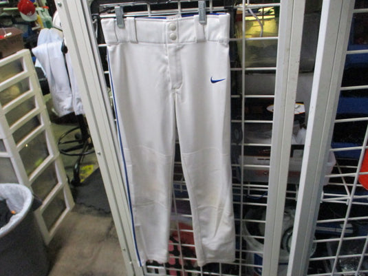 Used Nike Open Bottom Baseball Pants White w/ Royal Striping Size Youth Medium