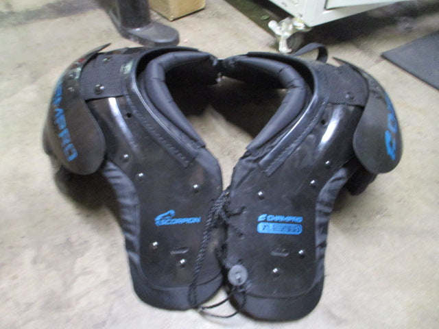 Load image into Gallery viewer, Used Champro Scorpion Football Shoulder Pads XL (130-150lbs) Black / Blue
