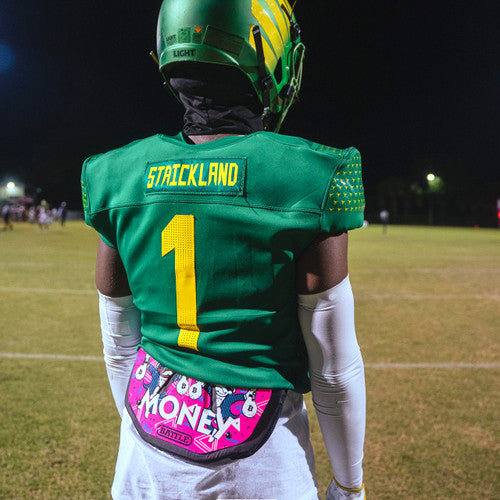 Load image into Gallery viewer, New Battle &quot; Money Man&quot; Chrome Football Back Plate - Youth
