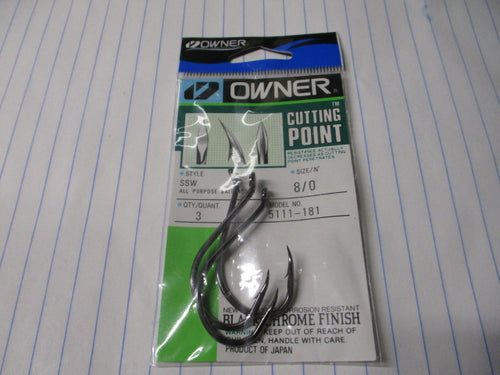 Owner Cutting Point All Purpose Bait 8/0 Hooks - 3 ct