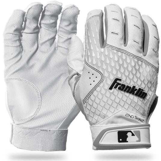 New Franklin 2nd-Skinz All White Batting Gloves Youth Size Large