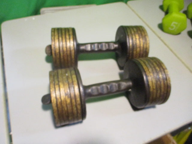 Load image into Gallery viewer, Worlds First Plate Loaded Dumbbell Set by George F Jowett Super RARE
