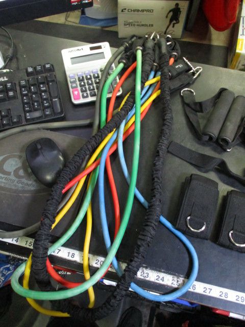 Load image into Gallery viewer, Used FitFort Resistance Band System 5 Bands 2 Handles and Wrap Connection Points
