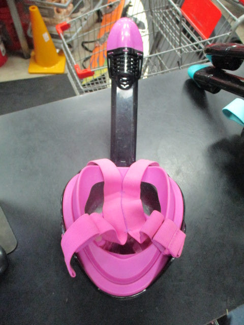 Used Full Face Diving Mask With Attached Snorkel In Pink