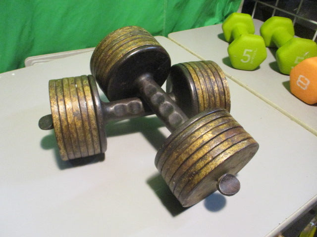 Load image into Gallery viewer, Worlds First Plate Loaded Dumbbell Set by George F Jowett Super RARE
