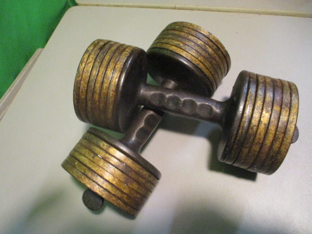 Load image into Gallery viewer, Worlds First Plate Loaded Dumbbell Set by George F Jowett Super RARE

