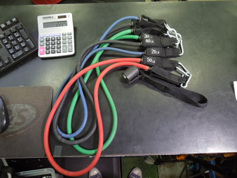 Load image into Gallery viewer, Used Fitness Gear 4pc Resistance Bands with Carbineer Endpoints 20,30,40,50lb
