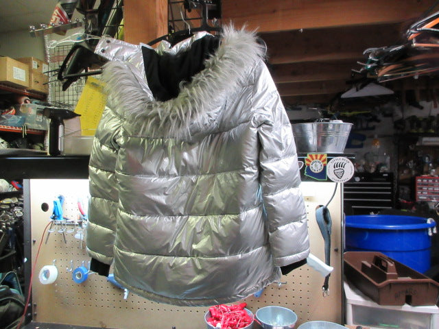 Load image into Gallery viewer, Used Diesel Hooded Silver Puffer Long Winter Jacket - Size 14
