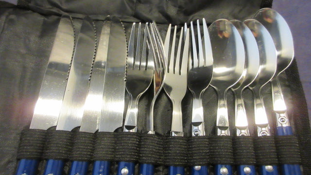 Load image into Gallery viewer, Used Coleman Max Stainless Steel Silverware Set - 4 forks, 4 knives, &amp; 4 spoons
