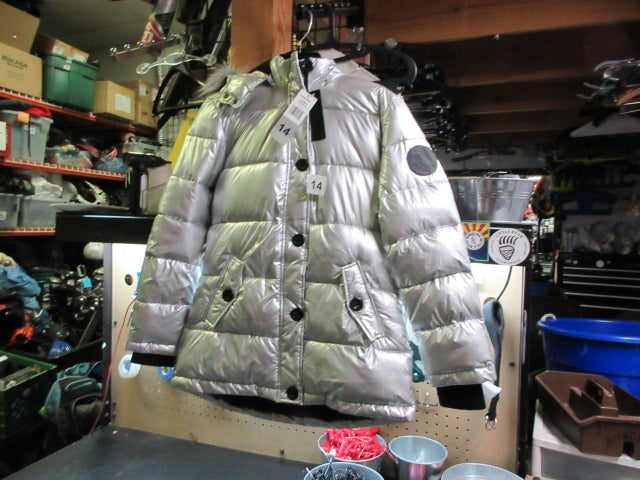 Load image into Gallery viewer, Used Diesel Hooded Silver Puffer Long Winter Jacket - Size 14
