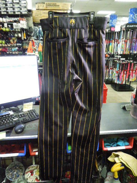 Load image into Gallery viewer, Used BSN Sports Pinstripe Yellow on Black Baseball Pants Size S
