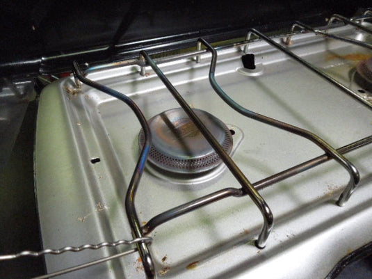 Used Coleman Triton 2 Burner Propane Camping Stove with Wind Shades