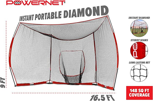 New PowerNet Portable Baseball Backstop | Large 16 Foot Wide by 9 Foot