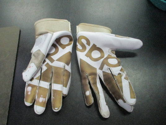 Used Adidas Gold and White Youth Medium Football Gloves