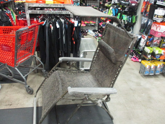 Used Brown Camping Folding Chair Turns To A Bed W/ Sun Shade