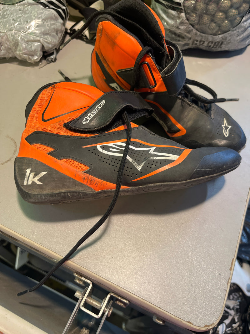 Load image into Gallery viewer, USED  Alpine Stars Karting Shoes Size 2.5 U orange and black
