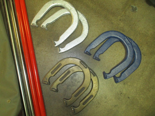 Used Eddie Bauer Horseshoe Set With Metal Stakes 3 Pairs of Shoes With Carry Bag