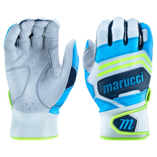 New Marucci Fuzn Pro Batting Gloves Adult Size Large - White/ Teal/ Navy Blue