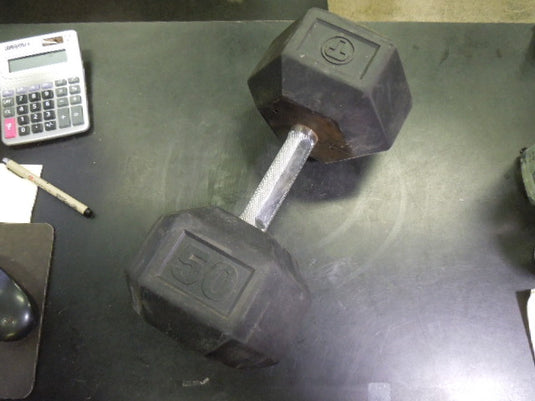 Used Titan Fitness 50 lb Rubber Hex Dumbbell