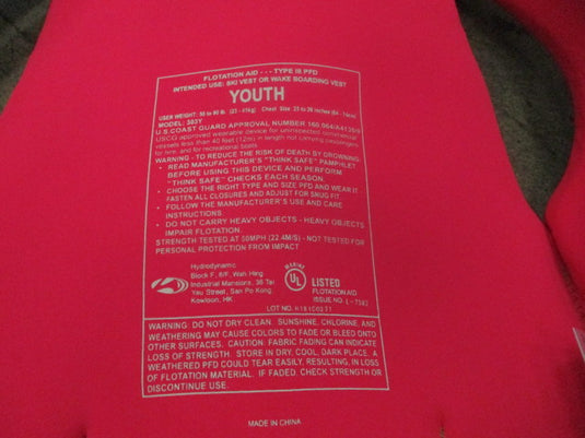 Used Speedo Pink/Green Youth Life Jacket Size 50-90lbs