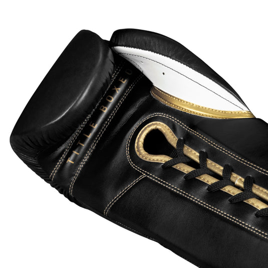 New Title Boxeo Mexican Leather Lace Training Gloves Quatro - 18 oz Black