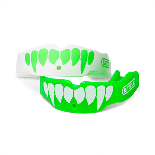 New Battle Fangs Football Mouthguard 2-Pack Youth 9 & Under - Green/White