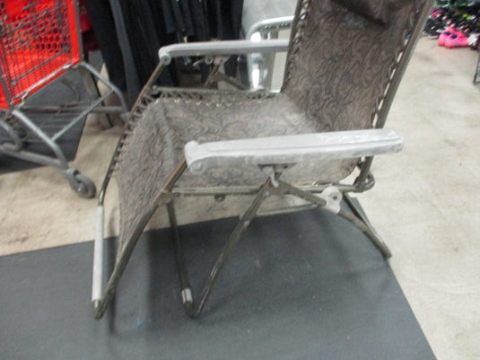 Used Brown Camping Folding Chair Turns To A Bed W/ Sun Shade