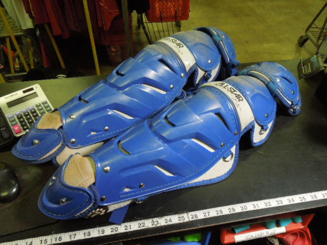 Load image into Gallery viewer, Used All Star LG30WPRO **** Adult Catcher's Shin Guards in Royal Blue
