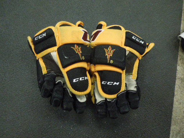 Load image into Gallery viewer, Used CCM HG4PC Custom ASU Hockey Gloves Size 12"
