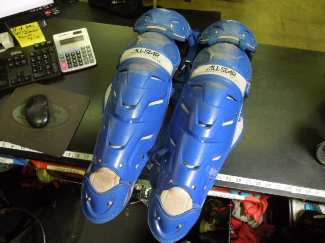 Load image into Gallery viewer, Used All Star LG30WPRO **** Adult Catcher's Shin Guards in Royal Blue
