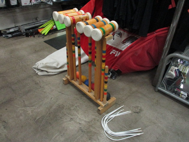 Load image into Gallery viewer, Used Vintage Standing Croquet Set with Mallets, Balls and Wickets
