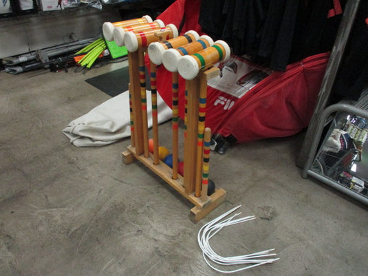 Used Vintage Standing Croquet Set with Mallets, Balls and Wickets