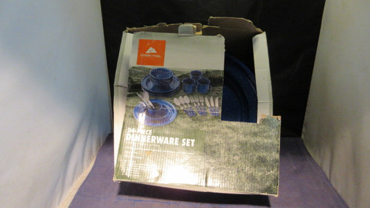 Used Ozark Trail Dinnerware Set - missing 3 forks, 1 spoon, and cup wear