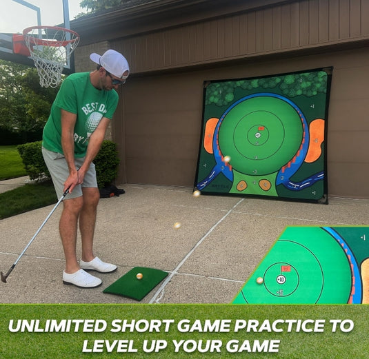 Used Battle Golf Chipping Game and Training Device Mat Stand and 11 Velcro Balls