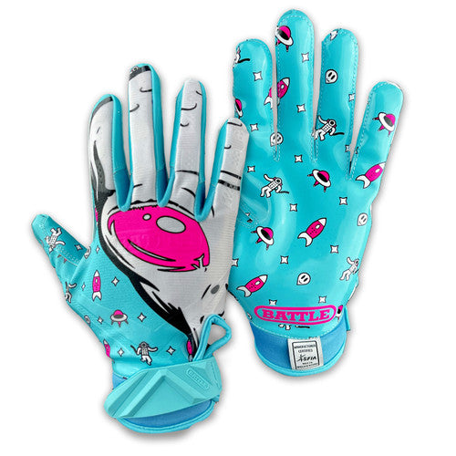 Load image into Gallery viewer, New Battle Cloaked &quot;Alien&quot; Blue and White Football Receiver Gloves - Adult Small
