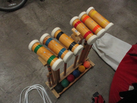 Used Vintage Standing Croquet Set with Mallets, Balls and Wickets