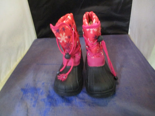 Used Pink Snowflake Snow Boots Youth Size 1 - small wear