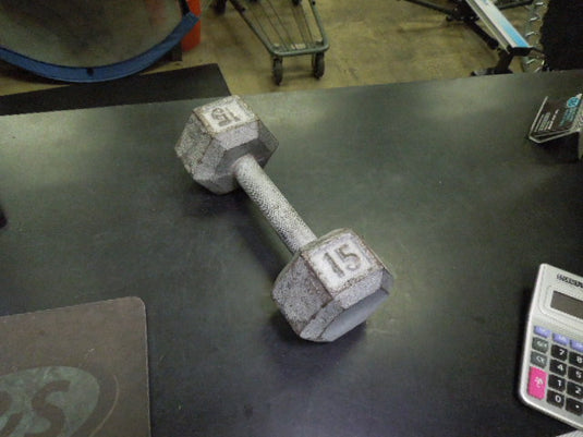 Used 15 lb Cast Iron Hex Dumbbell