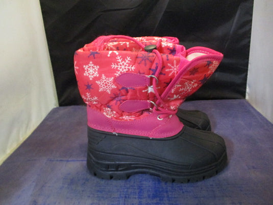 Used Pink Snowflake Snow Boots Youth Size 1 - small wear