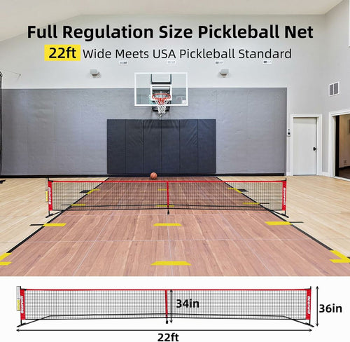 Bearwill 22' Pickleball Net w/ Court Markers, 4 Pickleballs and Carry Bag