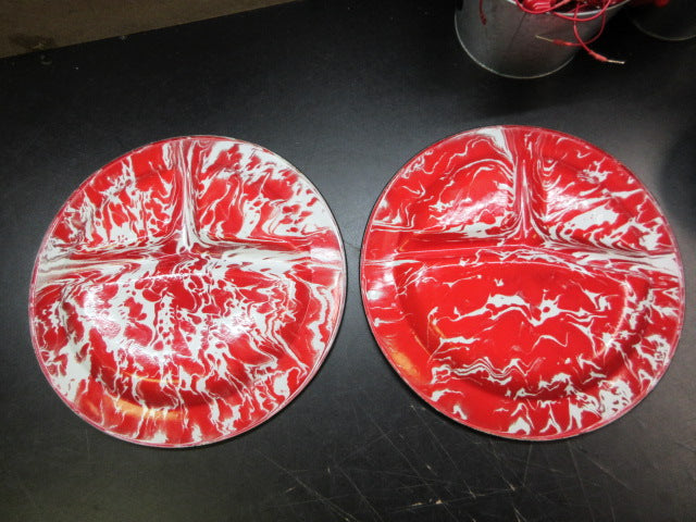 Load image into Gallery viewer, Used Vintage Red/White Enamelware Divided Camp Plate
