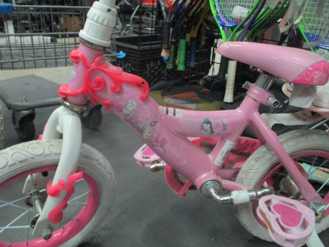 Load image into Gallery viewer, Used Disney Princess Bicycle With Training Wheels and Rear Basket 12" Wheels
