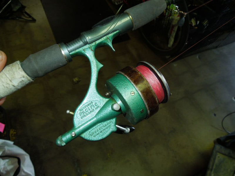 Load image into Gallery viewer, Vintage Centaure Pacific Fresh Water Fish Spinning Reel on Mitchell Fulcrum Pole

